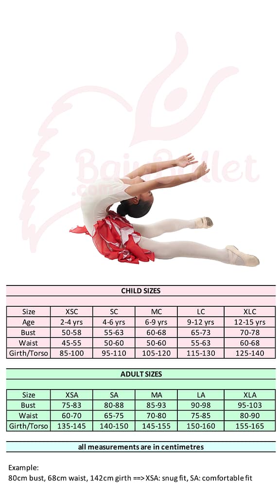 CL02 baju ballet costume lyrical CL02 size chart
