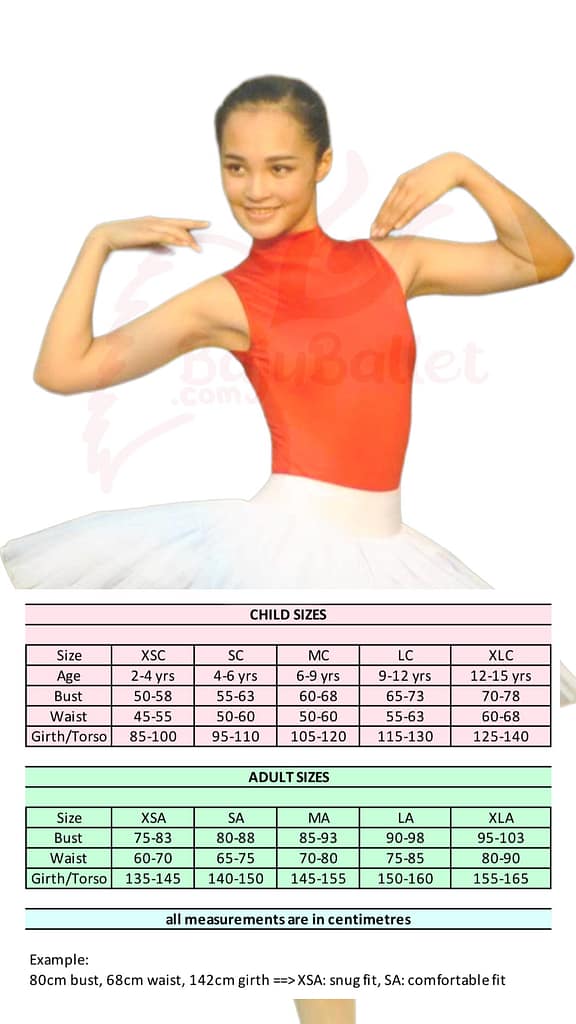 L70 Size Chart Leotard Turtleneck