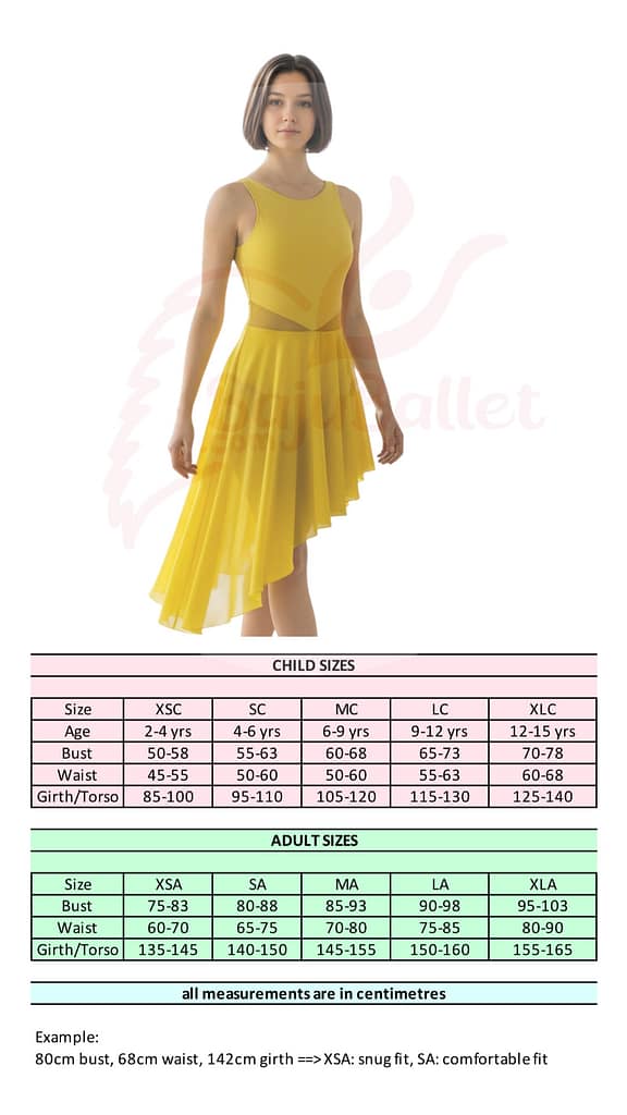CL04 Size Chart Kostum Tari Kontemporer