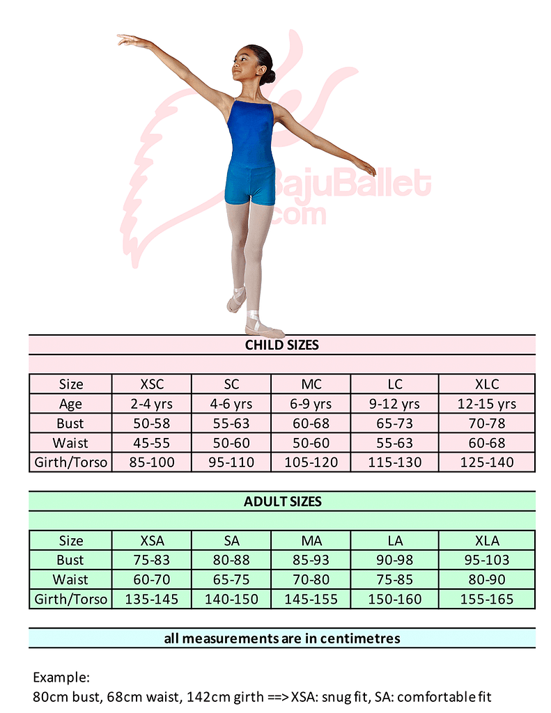 Ombre Unitard Unitard Ballet Size Chart