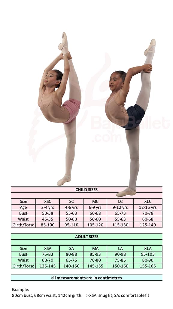 Dance Shorts Fold-over Dance Shorts Fold-Over Size Chart