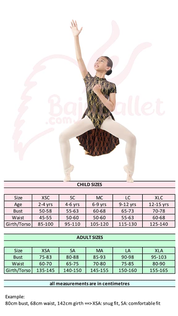 CL01 baju ballet costume lyrical CL01 size chart