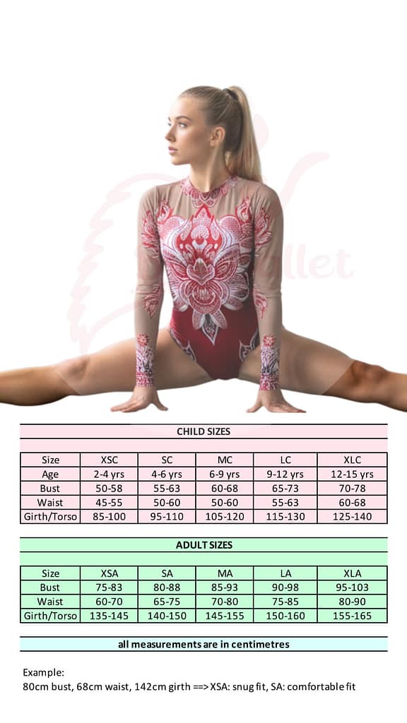 LG07 LG07-Leotard-Gymnastics-Batik-Size-Chart