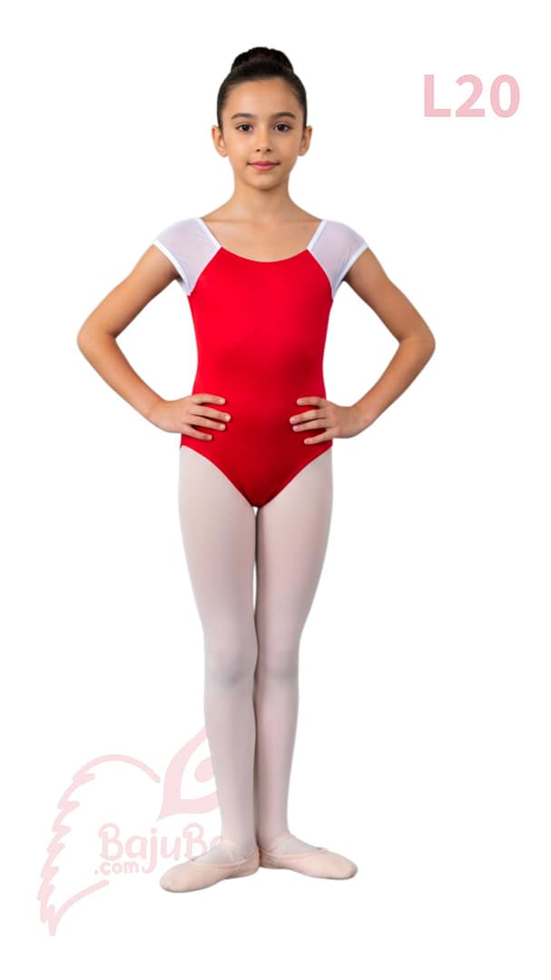 L20 Leotard-Ballet-L20-Red-White-Mesh